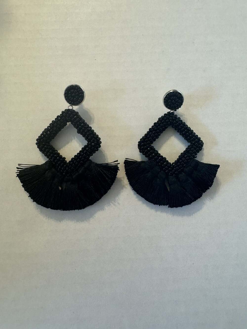 Black Chunky Dangle Jeweled Tassel Earrings